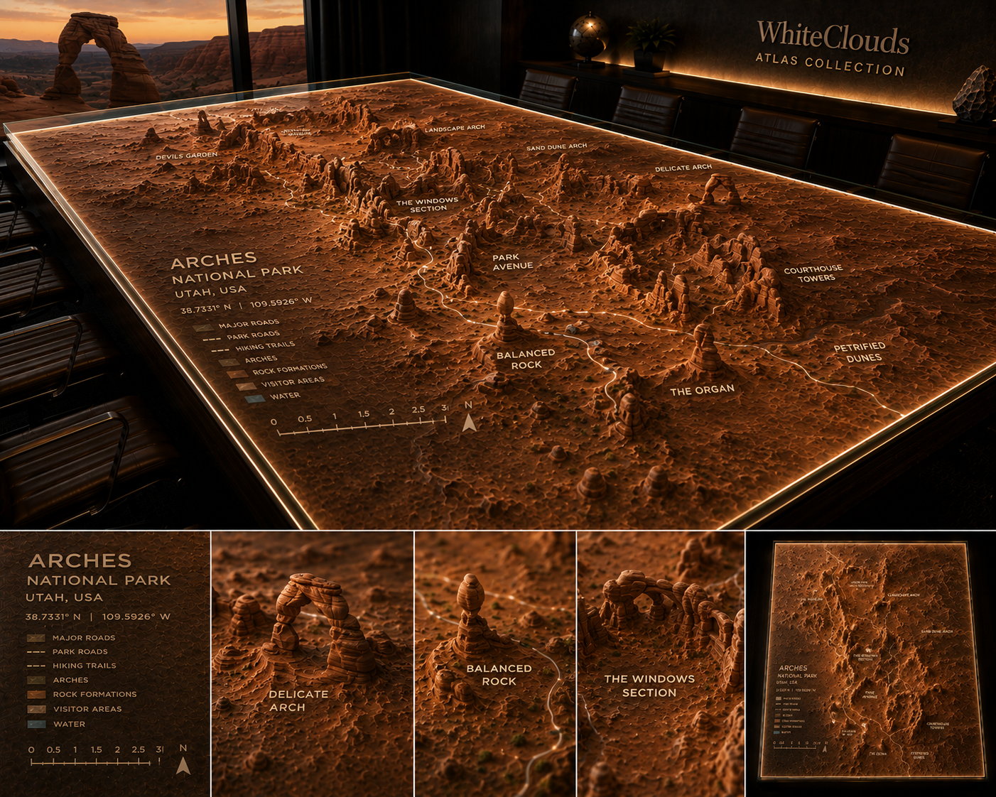WhiteClouds Atlas concept featuring Arches National Park topography
