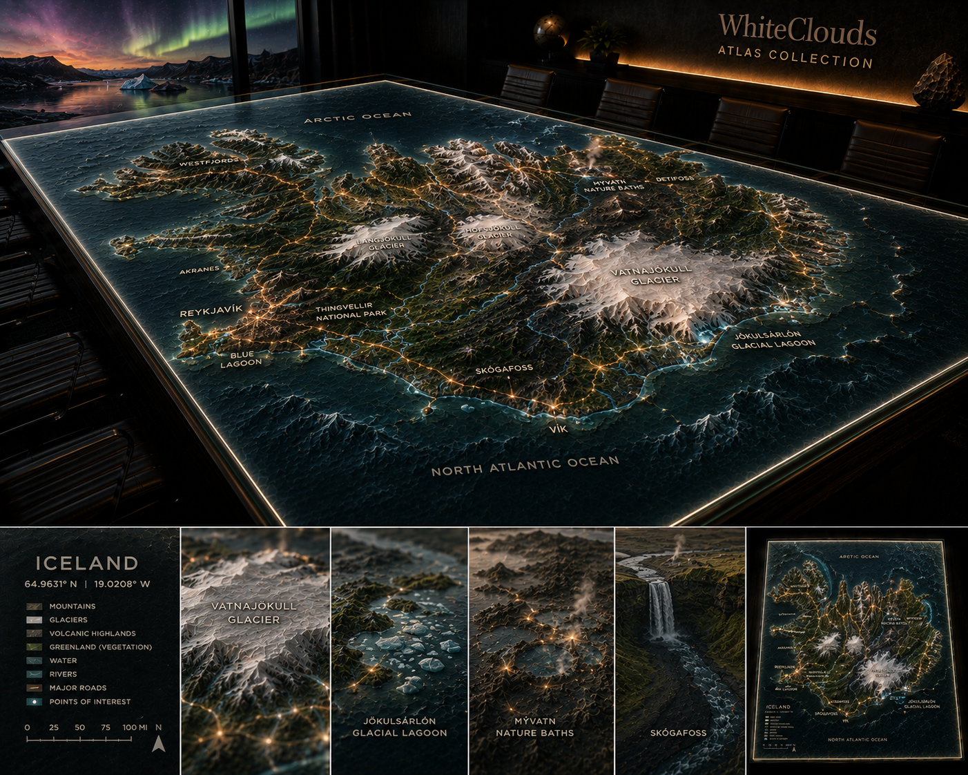 WhiteClouds Atlas concept featuring Iceland topography