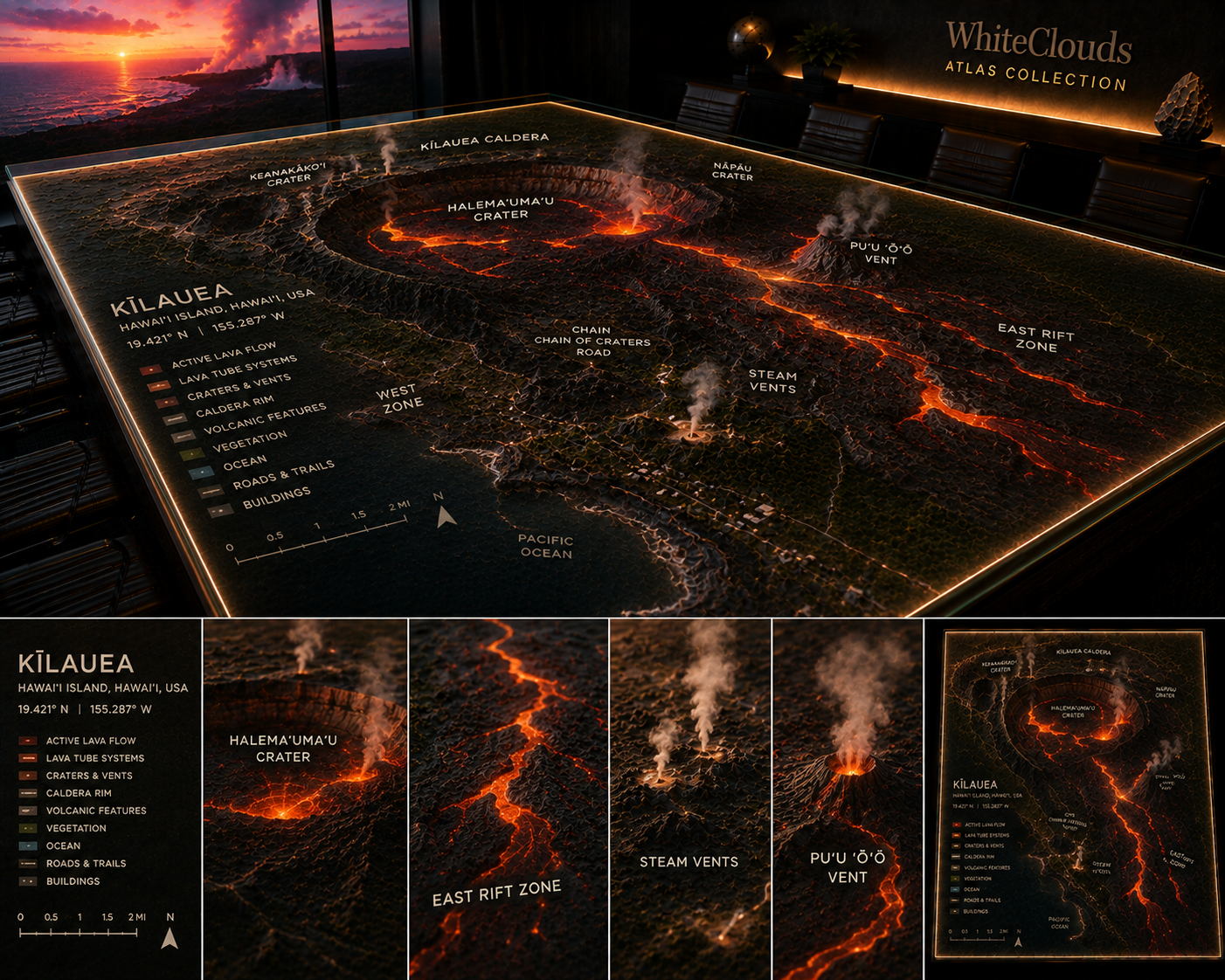 WhiteClouds Atlas concept featuring Kilauea Volcano topography