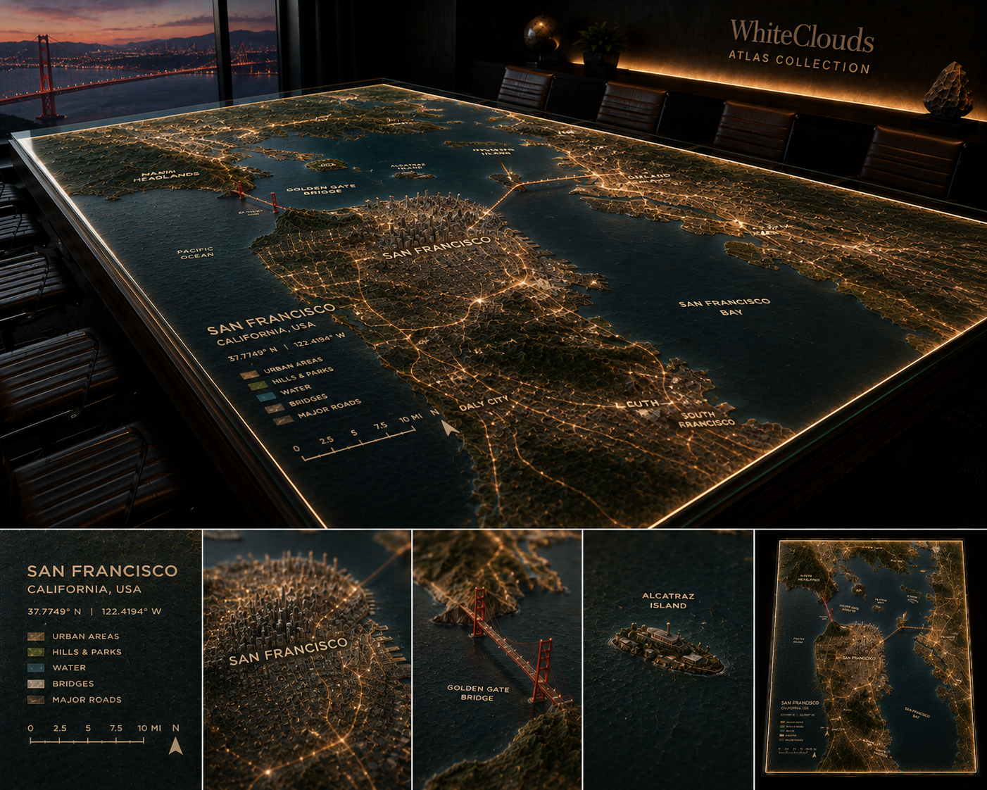 WhiteClouds Atlas concept featuring San Francisco topography