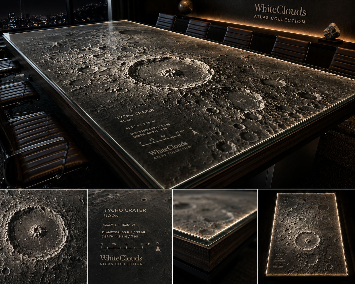 WhiteClouds Atlas concept featuring Tycho Crater topography