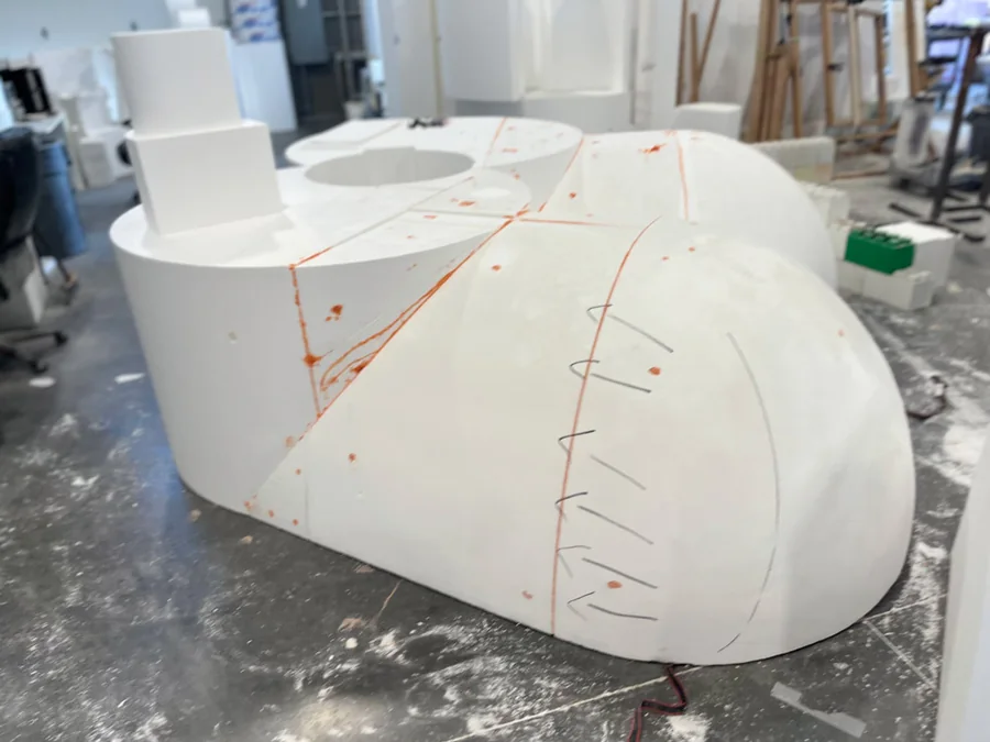 Rough EPS foam sculpting of a giant nutcracker boot at WhiteClouds