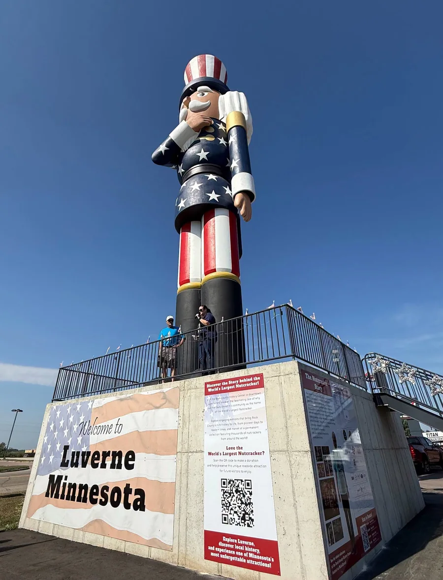 Completed giant patriotic nutcracker after installation in Luverne, Minnesota