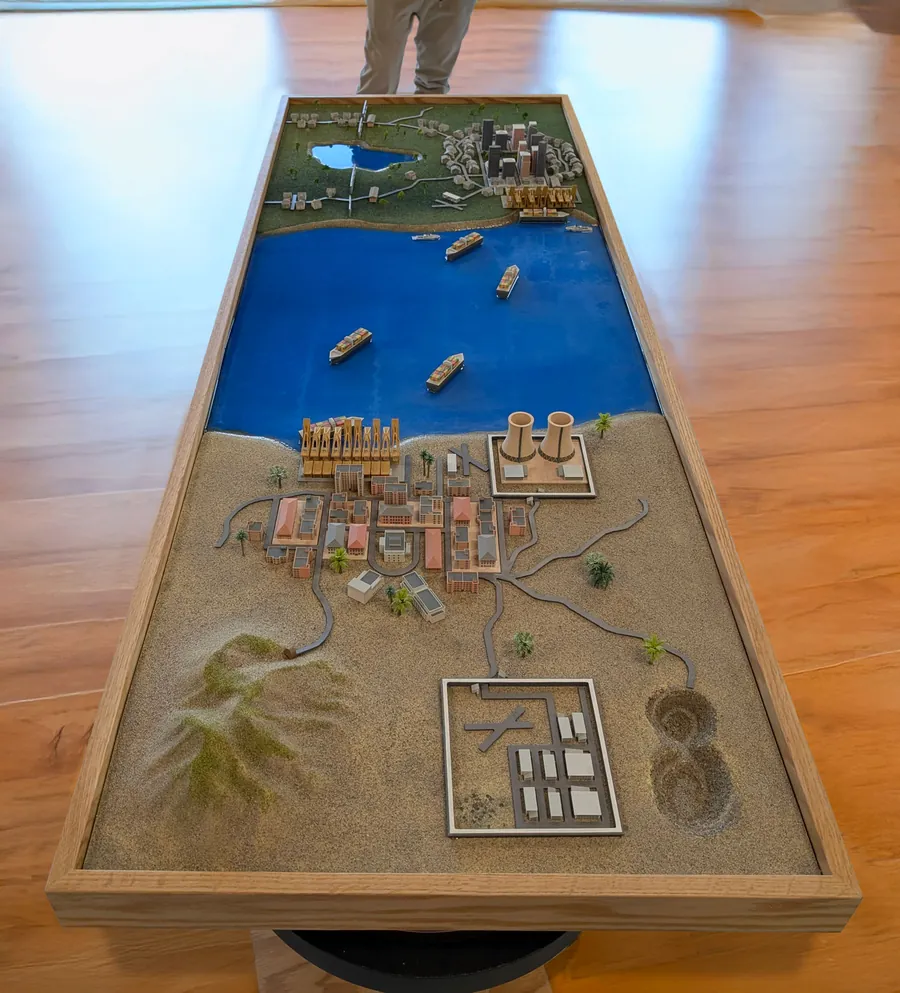 Custom goods movement diorama with terrain and transportation routes