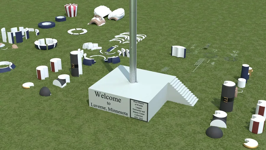 Digital assembly animation showing the giant nutcracker sections fitting together