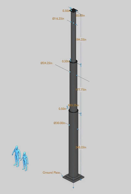 Measurement reference for the existing support pole at the Luverne nutcracker site