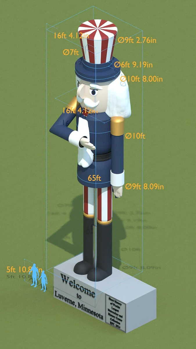 Developed digital model with dimensions for the 65-foot Luverne nutcracker