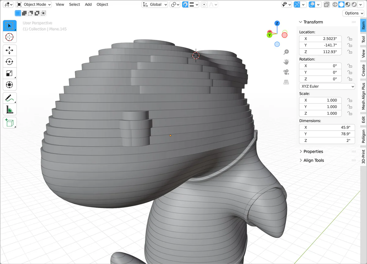 Digital foam slice layout for a large mascot sculpture.