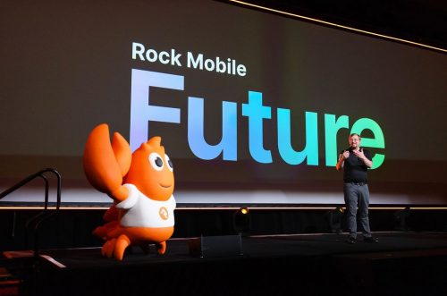 Chip the Lobster RockRMS company mascot at trade show event