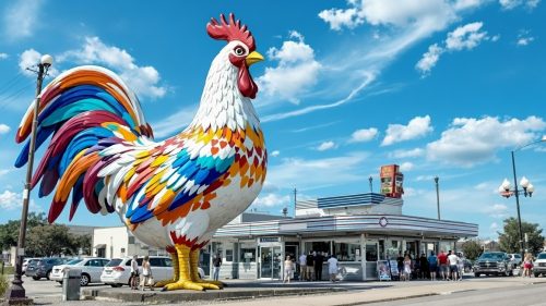 Giant Chicken Statue Roadside Diner