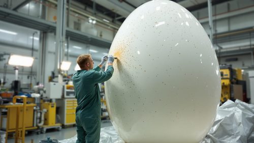 Giant Egg Statue being painted