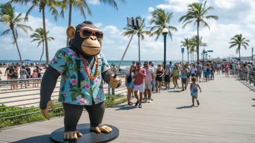 Giant Monkey Statue on boardwalk