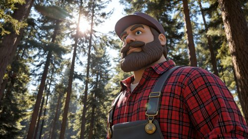 Giant Paul Bunyan Statue in forest