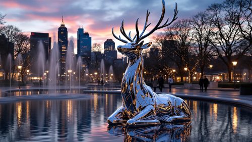 Giant Reindeer Statue in fountain