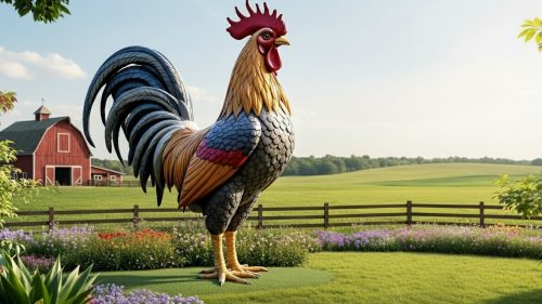 Giant Rooster Statue on farm