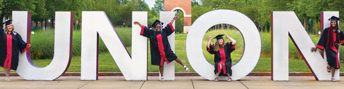 Union University Giant Metal Letters with Graduating Students