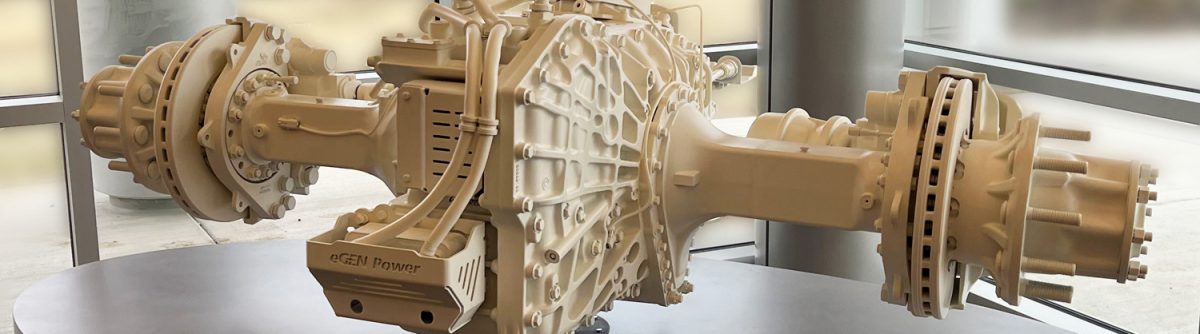 Three-quarter-scale e-axle industrial model fabricated for Allison Transmission using PLA.
